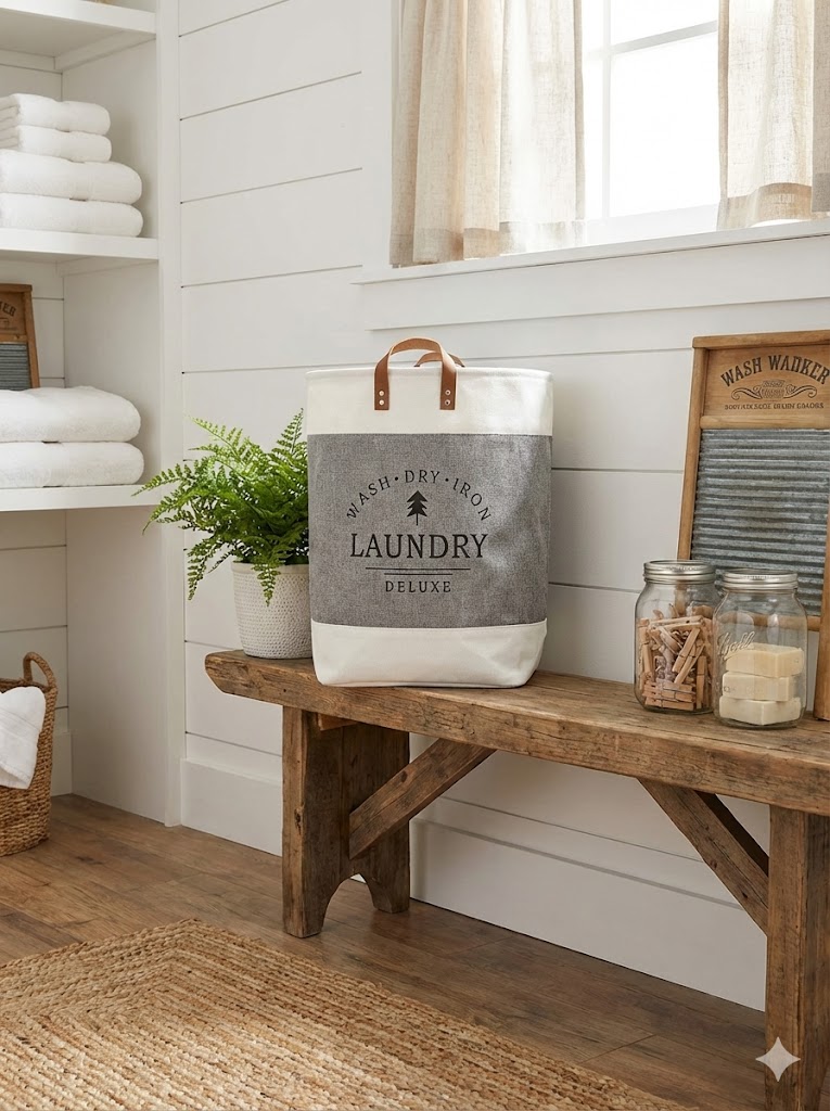Grey, Black, Brown & Cream Cloth Laundry Bag - Square